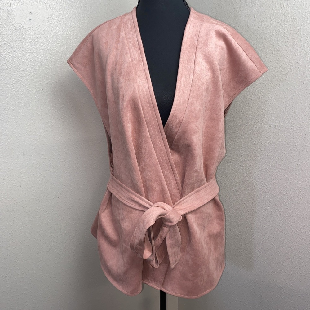 Ryegrass Size Women's 3XL Faux Suede Desert Rose Belted‎ Vest Jacket Blush Pink
